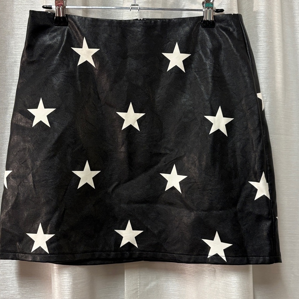 Western Star Print Faux Leather Mini Skirt Black Small - Picture 2 of 5